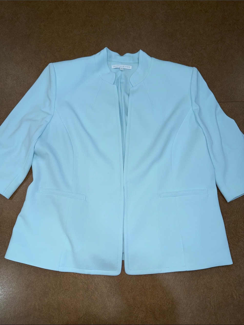 Preston & York Pale Blue Open-Front Short-Sleeve Blazer w/ Silver Button Accents